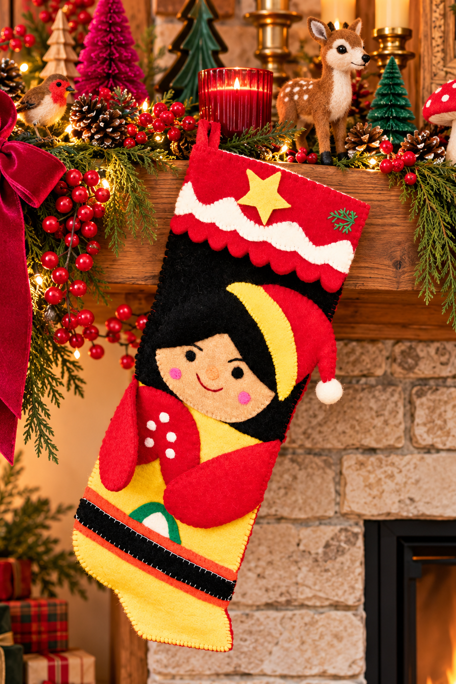 Woodland Girl Felt Christmas Stocking