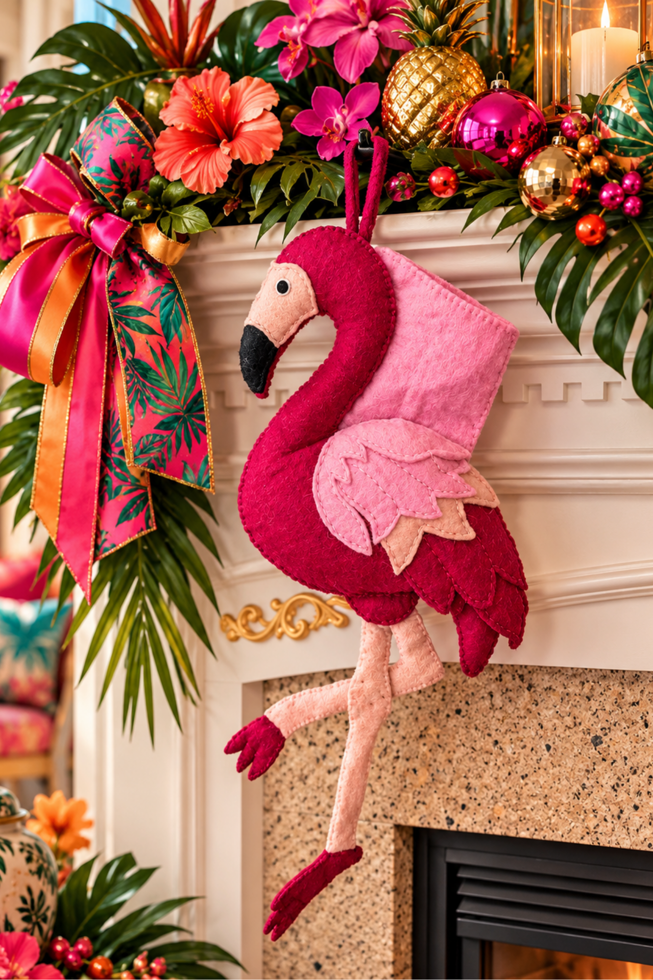 Flamingo Felt Christmas Stocking