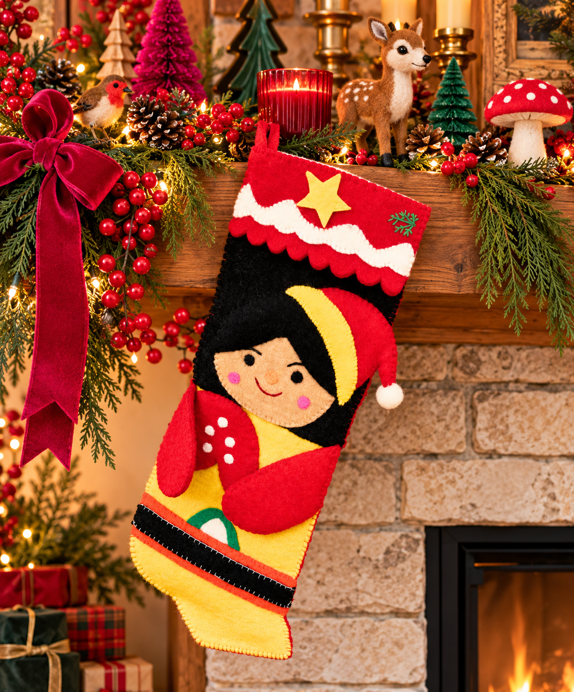 Woodland Girl Felt Christmas Stocking