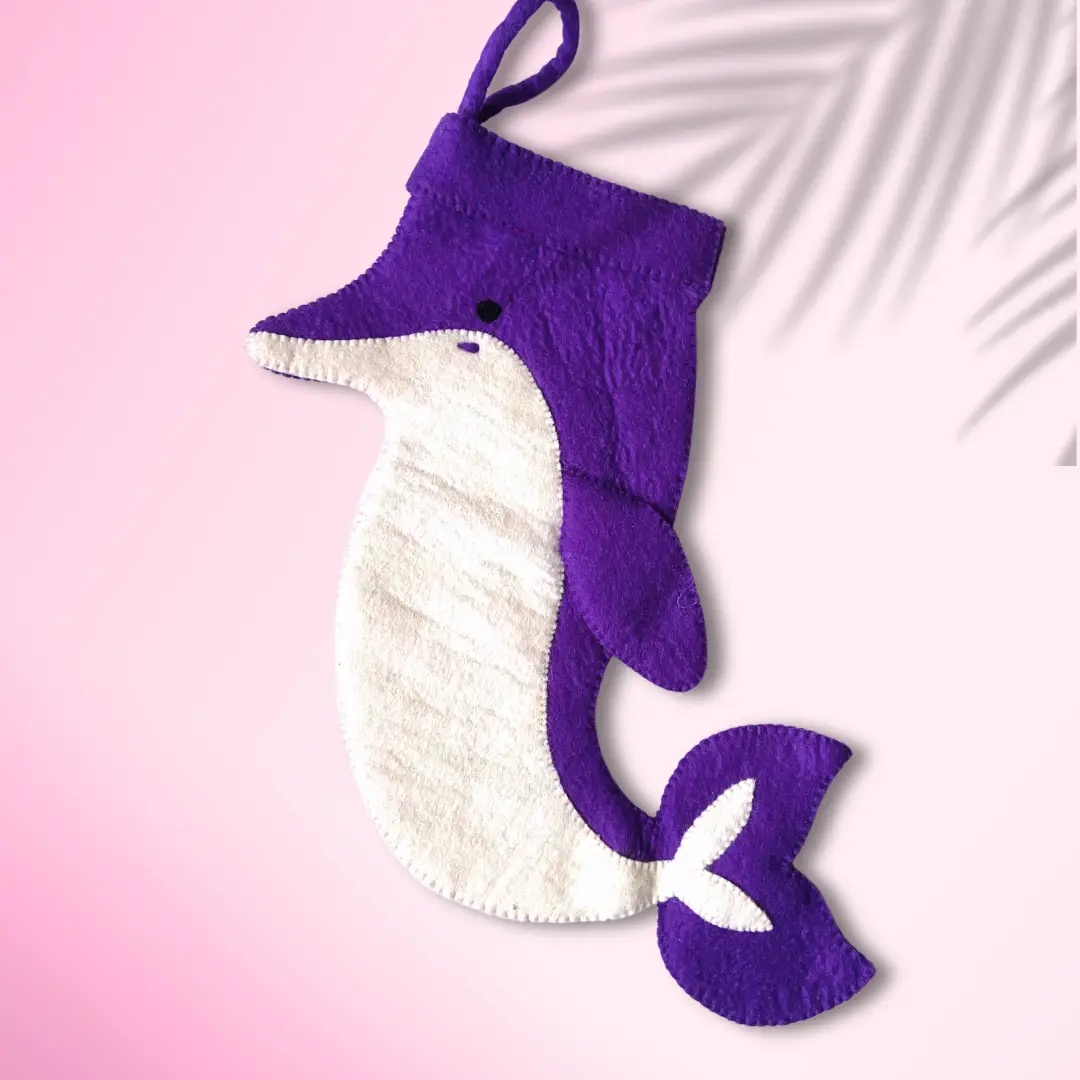 Purple Dolphin Felt Christmas Stocking [PREORDER]