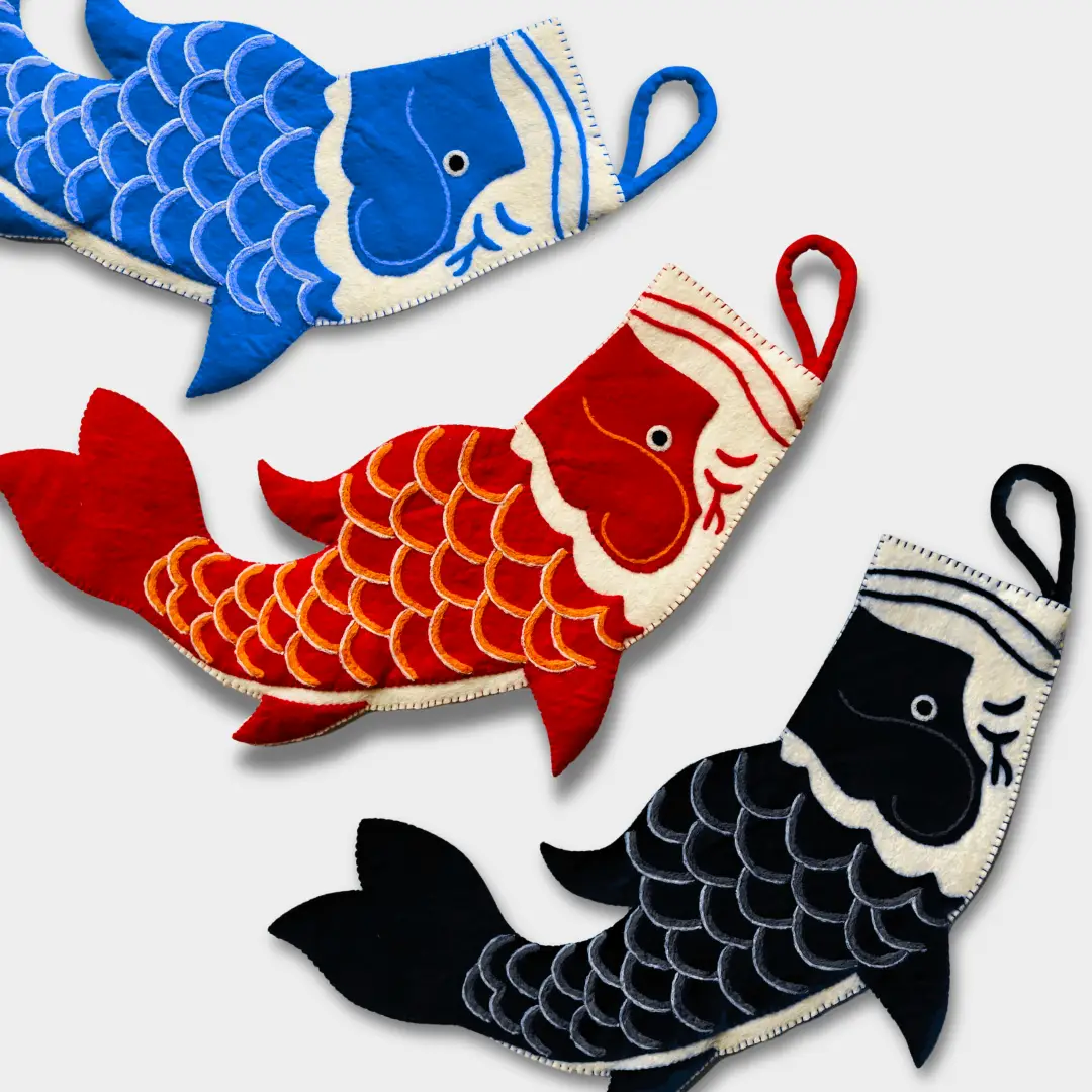 Black Koinobori Felt Christmas Stocking [PREORDER]