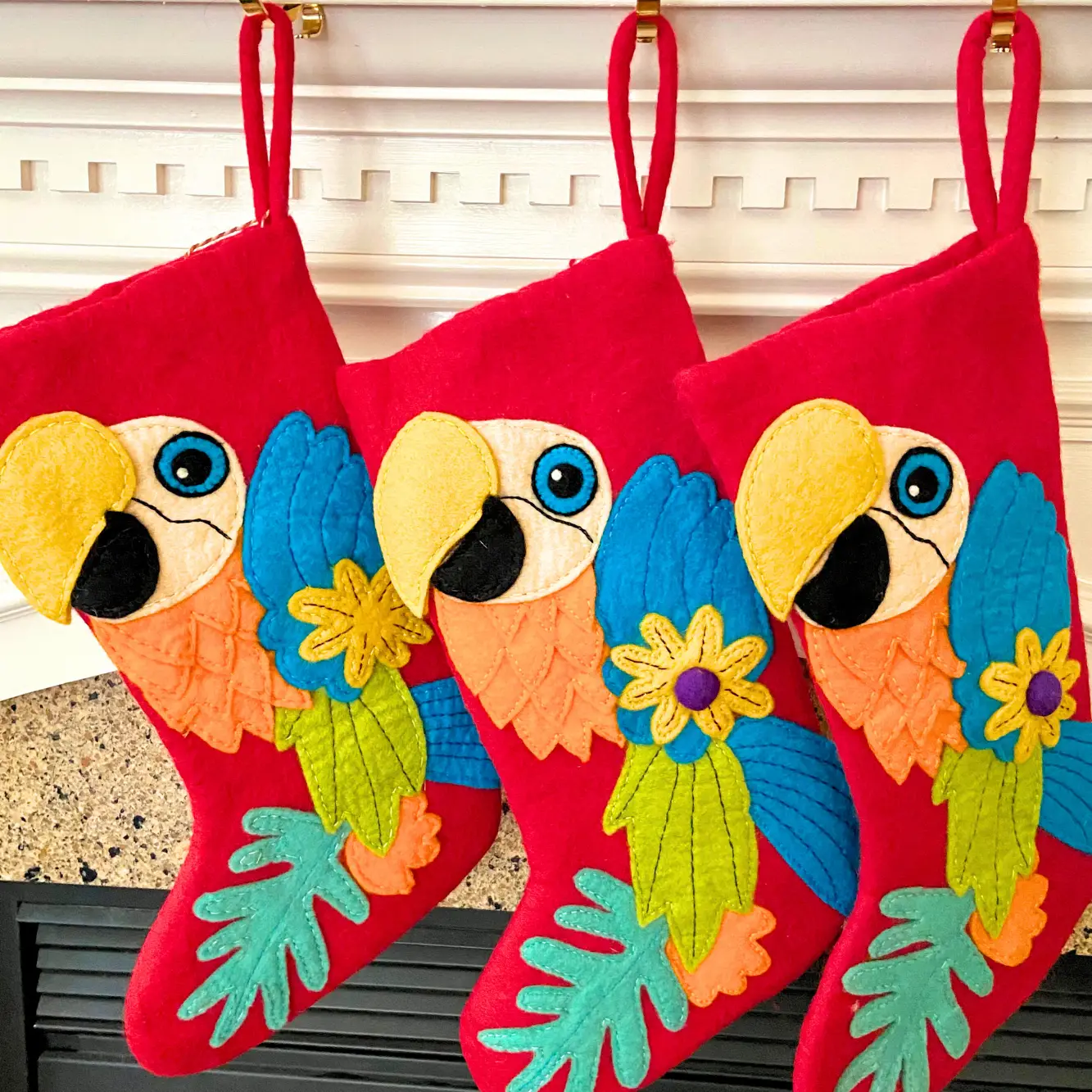 Red Parrot Felt Christmas Stocking